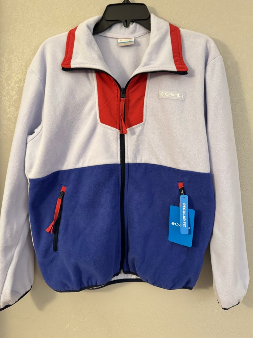 Columbia Light Lavender, Blue & Red Colorblock Fleece Jacket